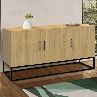 Image de Buffet bas 113 cm DETROIT 3 portes bois et noir design industriel