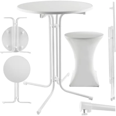 Afbeelding van tectake® Gastro bartafel opklapbaar statafel tafel Ø80cm met MDF tafelblad tuintafel klaptafel rond stalen frame stabiel en robuust wit