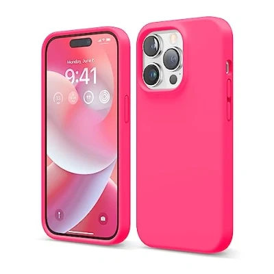 Afbeelding van elago siliconen hoesje compatibel met iPhone 14 Pro (6,1 inch), beschermhoes, volledige bescherming, schokbestendig, 4 structuren, zachte microvezel, voorkomt krassen