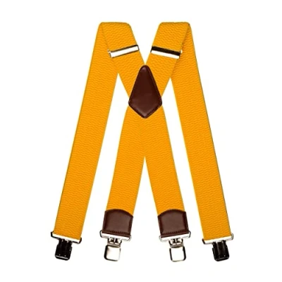 Afbeelding van Olata Extra brede X bretels voor heren met bruin leer, 5 cm, Geel.