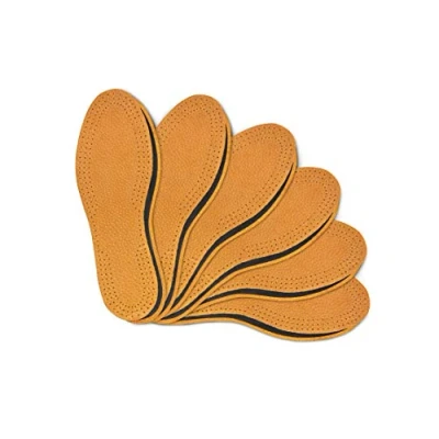 Afbeelding van Kaps Leather Carbon Vervangende inlegzolen van leer en houtskool, verpakking 6 paar natuurlijk voor dames heren met onderste laag actieve kool, Beige