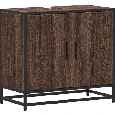 Afbeelding van Wastafelkast 65x33x60 cm bewerkt hout bruin eikenkleur