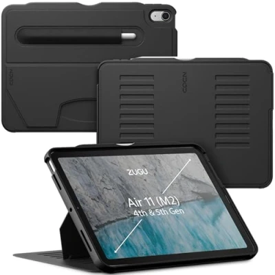 Afbeelding van Zugu case iPad Air 10.9 Gen 4 &amp; 5 (2020/2022) oersterke luxe flip over volledige 360˚ bescherming met multifunctionele standaard functie geschikt voor Apple Pencil Zwart