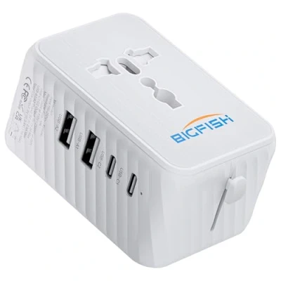 Image de Bigfish Adaptateur de voyage universel avec 2 ports USB A et C pour les États Unis, l&#039;Angleterre, le Japon, la Thaïlande l&#039;Australie
