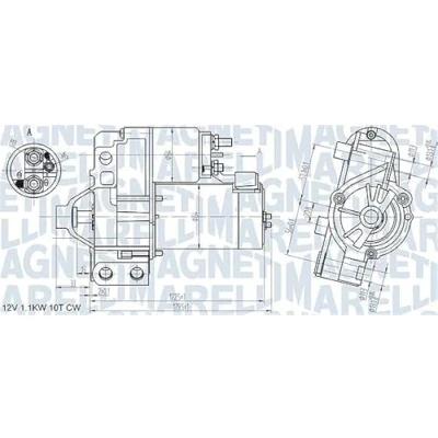 Afbeelding van MAGNETI MARELLI 063721290010 Startmotor 12 1 10 RENAULT: CLIO 2, PEUGEOT: 607 Saloon, 407 406 CITROËN: C5 3, II Estate