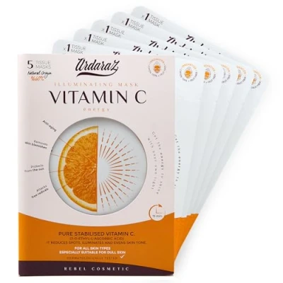 Afbeelding van Ardaraz Verhelderend gezichtsmasker met vitamine C en hyaluronzuur. Hydraterend gezichtsmasker, anti rimpel, vlek effect, 5 stuks