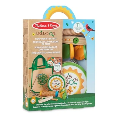 Afbeelding van Melissa &amp; Doug Let&#039;s Explore Kampvuur muziekset met houten en metalen instrumenten