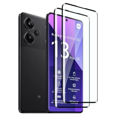 Afbeelding van Fyqzio 2 stuks displaybeschermfolie van gehard glas, compatibel met Xiaomi Redmi Note 13 Pro Plus, zonder luchtbellen, hardheid 9H, krasbestendig, 3D afdekking, HD displaybescherming