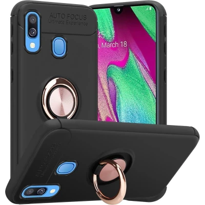 Afbeelding van Cadorabo Hoesje geschikt voor Samsung Galaxy A40 in ZWART ROSE GOUD Beschermhoes met focusring van TPU Case Cover siliconen