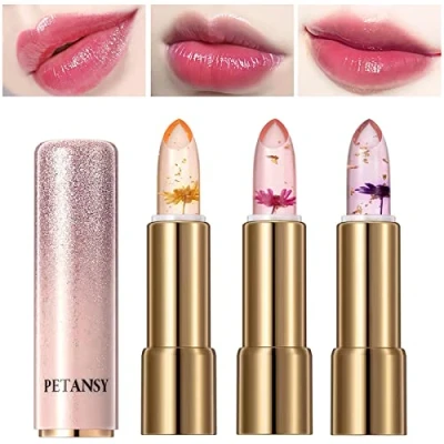 Afbeelding van Sitovely lippenstift, Jelly Flower Lipstick, hydraterend, bloemen, magische temperatuur, kleurverandering, lippenbalsem, transparante 3 stuks