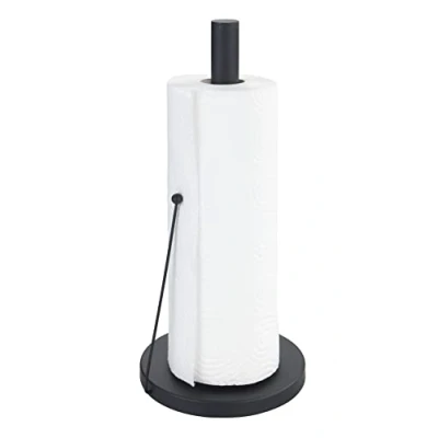 Image de WENKO Porte rouleau Clayton, noir pour tous les rouleaux de cuisine standard en métal revêtu par pulvérisation, accessoires 15 x 33 cm diamètre