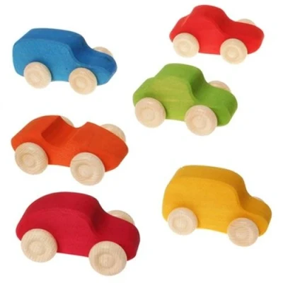 Afbeelding van Grimm&#039;s Houten speelgoed auto&#039;s 6 stuks Regenboog