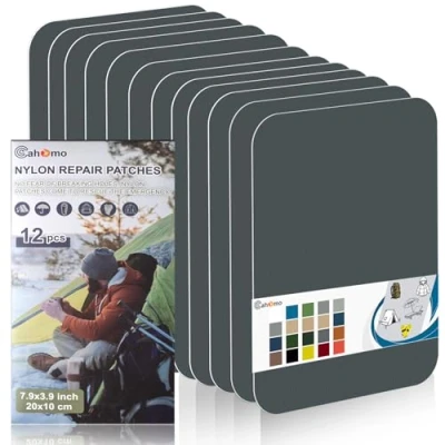 Afbeelding van Cahomo Reparatiepleisters van nylon, zelfklevend, waterdicht, 20 x 10 cm, voor jassen, tenten, bovenkleding, donkergrijs, 12 stuks