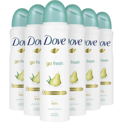 Afbeelding van Dove Go Fresh Pear &amp; Aloe Vera Anti Transpirant Deodorant Spray 6 x 150 ml Voordeelverpakking