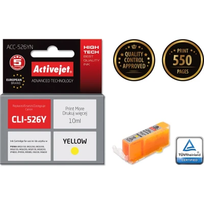 Afbeelding van Activejet ACC 526YN inktcartridge (vervanging voor Canon CLI 526Y; Supreme; 10 ml; geel)