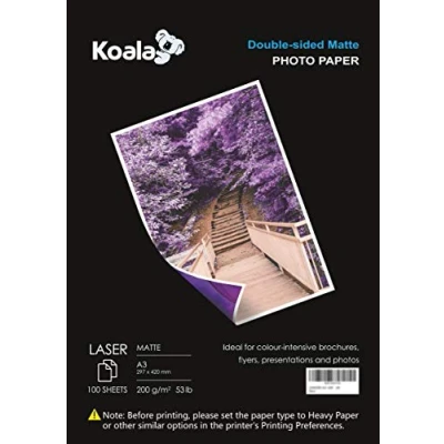 Afbeelding van KOALA Dubbelzijdig mat fotopapier voor laserprinters, A3, 200 g/m², 100 vellen. Geschikt het afdrukken van foto&#039;s, brochures, certificaten, boekjes, flyers, kalenders, kaarten