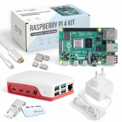 Afbeelding van Raspberry Pi 4 Starter Kit 2GB 15W USB C voeding Behuizing 64GB SD kaart 4K Micro HDMI kabel Koellichaam