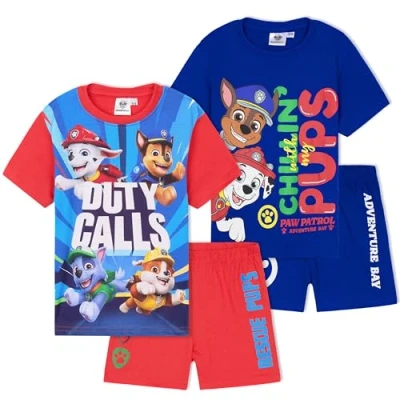 Afbeelding van Get Trend Set van 2 pyjama&#039;s voor jongens, korte mouwen, nachtkleding, pyjama, kinderen, zomer, ontspanning of slaap, Multi Paw Patrol stuks, 5 6 jaar