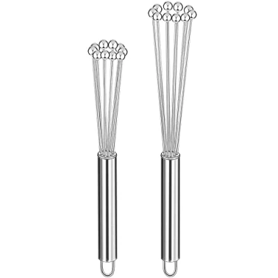 Afbeelding van 2 stuks roestvrijstalen garde, keukengarde, mini van roestvrij staal, 25 cm en 30 cm, draagbaar, kogelgarde om te koken, slaan, roeren (zilverkleurig)