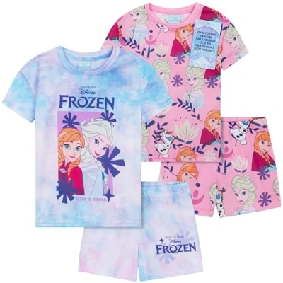 Afbeelding van Get Trend Disney Frozen 2 Ensembles de Pyjama Fille et Ado Court Ensemble Vêtement Nuit Pyjamas Été Tenues Détente Idée Cadeau (4 5 Ans, Bleu/Rose Frozen)