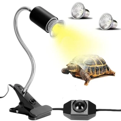 Afbeelding van UQTUKO verwarmingslamp schildpad, reptielen, aardschildpad, met 2 UVA lampen, UVB, 25 W, 50 terrariumlamp 360 draaibare klem, voor slang, hagedis