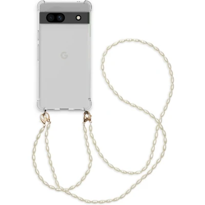 Afbeelding van iMoshion Hoesje Geschikt voor Google Pixel 7a met koord Backcover + armband Parels transparant