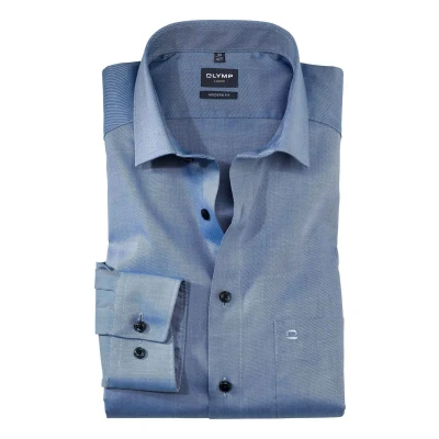 Afbeelding van OLYMP Luxor modern fit overhemd marine blauw twill Strijkvrij Boordmaat: 43