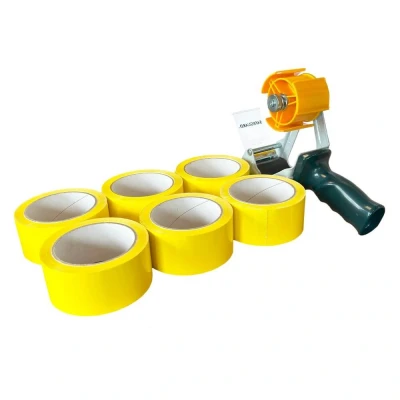 Afbeelding van Kortpack 6 Rollen Gele PP acryl Tape + dispenser Geel (6 dispenser)