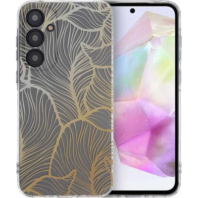 Afbeelding van iMoshion hoesje Geschikt voor Samsung Galaxy A35 Siliconen Design Transparant / Golden Leaves