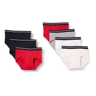 Image de Amazon Essentials Slip en Coton sans étiquette Men&#039;s, Pack of 7, Blanc/Gris/Rouge, S