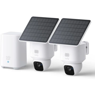 Afbeelding van eufy Security SoloCam E30 2 Cam Kit with HomeBase 2, Outdoorcam set 2K HD resolutie 360 Pan &amp; 70 Tilt AI Auto Lock en Tracking Zonne energie met SolarPlus™ Technologie Geen Abonnementskosten Draadloze Beveiligingscamera