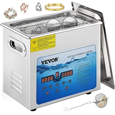 Image de VEVOR Nettoyeur à Ultrasons Numérique 6 L Ultrasonique Professionnel 36 40 kHz Appareil Nettoyage Réglable Inox Chauffage 200 W Ultrason 180 1 99 min 0 80 C pour Lunettes Bijoux Montres