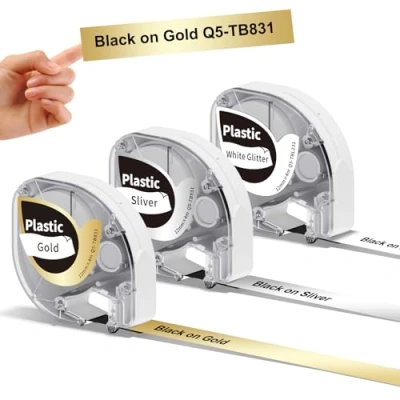 Afbeelding van Phomemo P12 en Pro labeltape, 12 mm, 4 m, zwart op meerkleurig, Q5 TB831/TB931/TBL231, waterdichte kunststof, labeltape voor Pro, 3 stuks