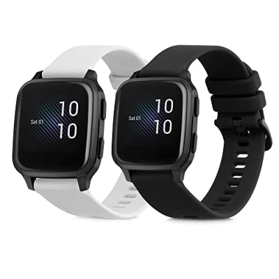 Afbeelding van kwmobile 2x horlogebandjes geschikt voor Garmin Venu Sq Music / bandje Smartwatch bandjes van TPU Activity tracker horloge band in zwart wit