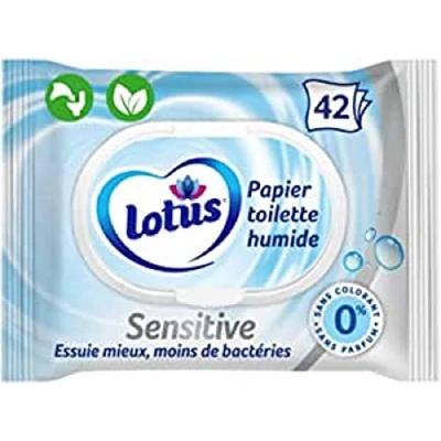 Image de Lotus Papier Toilette Humide Sensitive Sans colorant, ni parfum Fibres FSC 100% d’origine naturelle 42 feuilles (lot de 1)