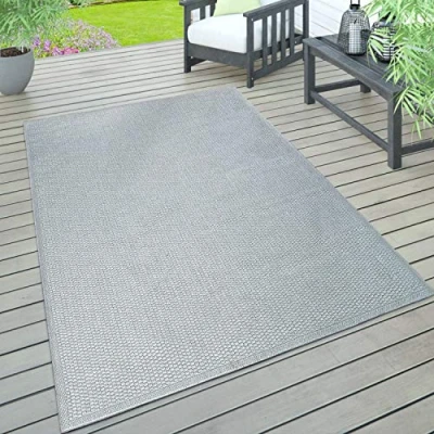 Afbeelding van vloerkleed voor binnen en buiten, terras balkon, weerbestendig effen met structuur, Maat:160x220 cm, Kleur:Grijs