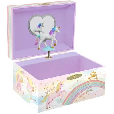 Afbeelding van Sieradendoos met muziek eenhoorn voor meisjes muziekdoos kinderen spiegel, verjaardagscadeaus kleine meisjes, juwelendoos, 15,2 x 11,8 8,9 cm, 3 10 jaar