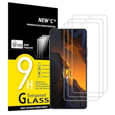 Afbeelding van NEW&#039;C Displaybeschermfolie van gehard glas voor Xiaomi POCO F5, F5 Pro, zonder luchtbellen, extreem robuust (0,33 mm HD ultra transparant), hardheid 9H, 3 stuks
