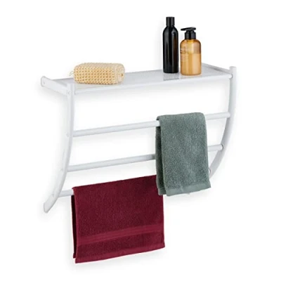 Afbeelding van Relaxdays handdoekrek muur 3 stangen wand handdoekhouder badkamer met plank metaal