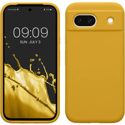 Afbeelding van kwmobile telefoonhoesje geschikt voor Google Pixel 8a Hoesje met siliconen coating Smartphone case in honinggeel