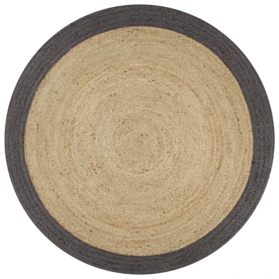 Afbeelding van Vloerkleed handgemaakt met donkergrijze rand 150 cm jute
