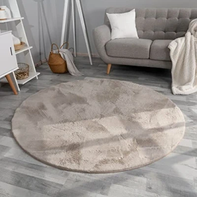 Afbeelding van TT Home Shaggy Tapijt, hoogpolig, pluche, effen, modern, kleur: beige, afmetingen: 80 cm, rond