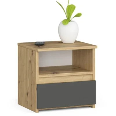 Afbeelding van Artisan Eiken Nachtkastje met Grijze Lade Mat Afwerking 40x40x35 cm