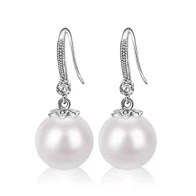 Afbeelding van YAXUN Oorbellen van 925 sterling zilver en 5A parels, rond, 12 mm, ideaal als cadeau voor dames, met elegante geschenkdoos, zirkonia, parel, Parel