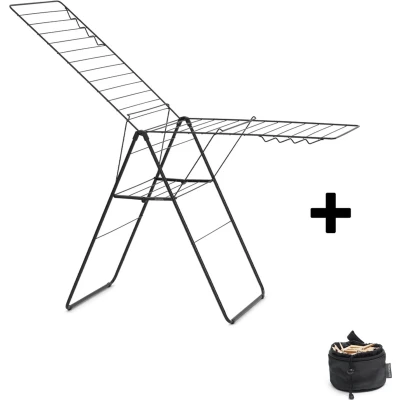 Afbeelding van Brabantia HangOn Droogrek 25m Inklapbaar Wasrek met Wasknijpertasje Matt Black