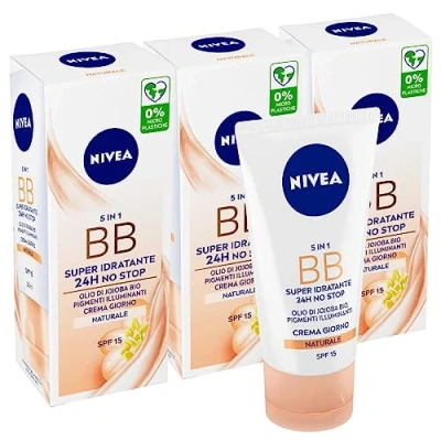 Afbeelding van Nivea Essential BB 24H No Stop SPF 15 super hydraterende gezichtscrème met biologische jojoba olie en mineralen 3 flessen van 50 ml