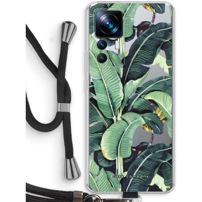Afbeelding van Case Company® hoesje met Koord geschikt voor Xiaomi 12T Bananenbladeren Telefoonhoesje Zwart Bescherming aan alle Kanten en Over de Schermrand
