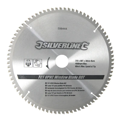 Afbeelding van Silverline TCT UPVC frame cirkelzaagblad, 80 tanden 250 x 30 25, 20 en 16 mm ringen
