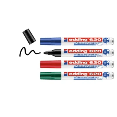 Afbeelding van edding E 620/4 S Marker, ronde punt, voor whiteboard, 1,5 tot 3 mm, zwart/rood/blauw/groen, 4 stuks