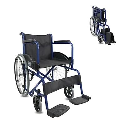 Afbeelding van Mobiclinic Alcazaba Opvouwbare Rolstoel Met Verstelbare Voetensteun Inklapbaar Grote wiel Stevig Staal Max. 100 kg Blauw